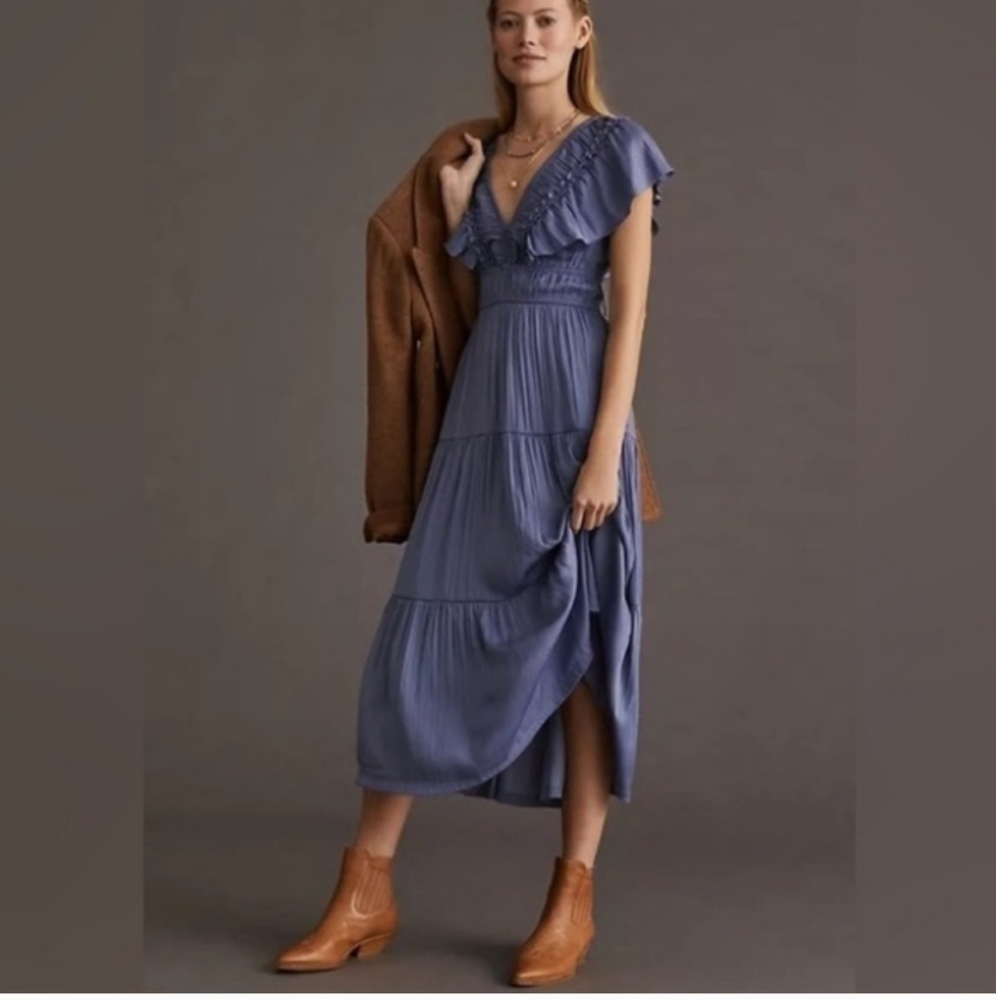 Anthropologie Ruffled Tiered Midi Dress